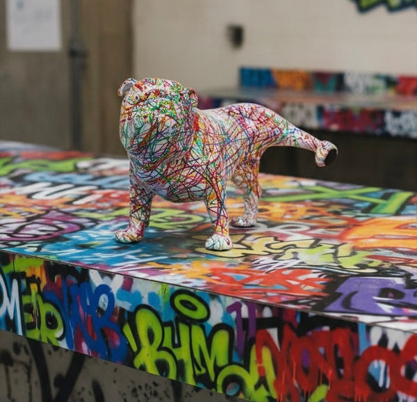 Paint Splattered Bull Dog with Leg Up- 10 Inch
